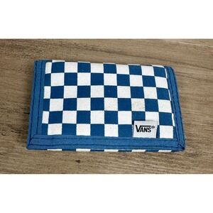 Vans Mens Blue White Checkerboard Canvas Trifold Wallet Hook and Loop Closure